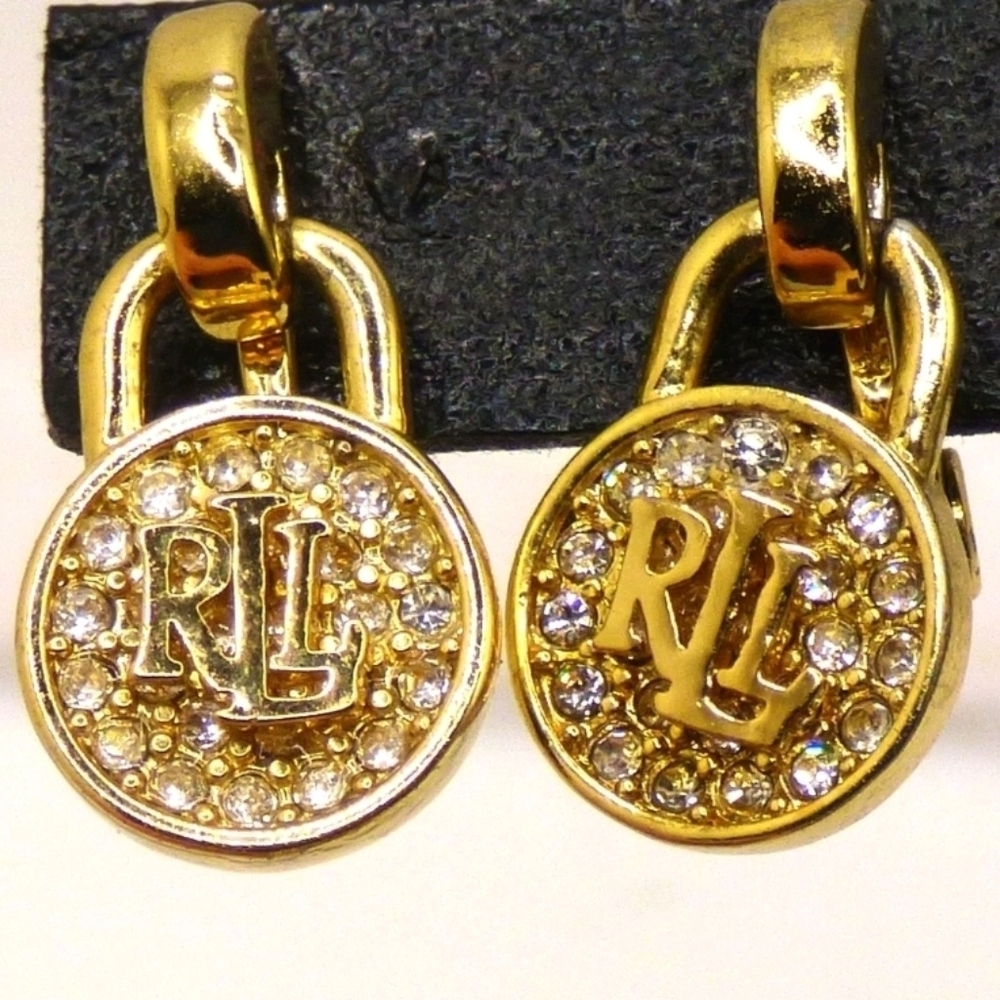 Ralph Lauren Padlock Gold-Tone Clip-On Crystal Earrings
